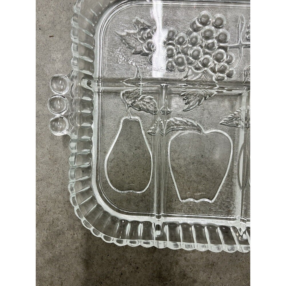 5 Divided Indiana Clear Glass Relish Tray/Platter Fruit Design - Picture 9 of 16